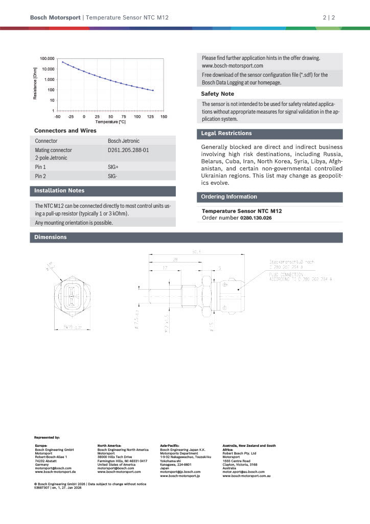Capteur de température de liquide Bosch M12×1,5