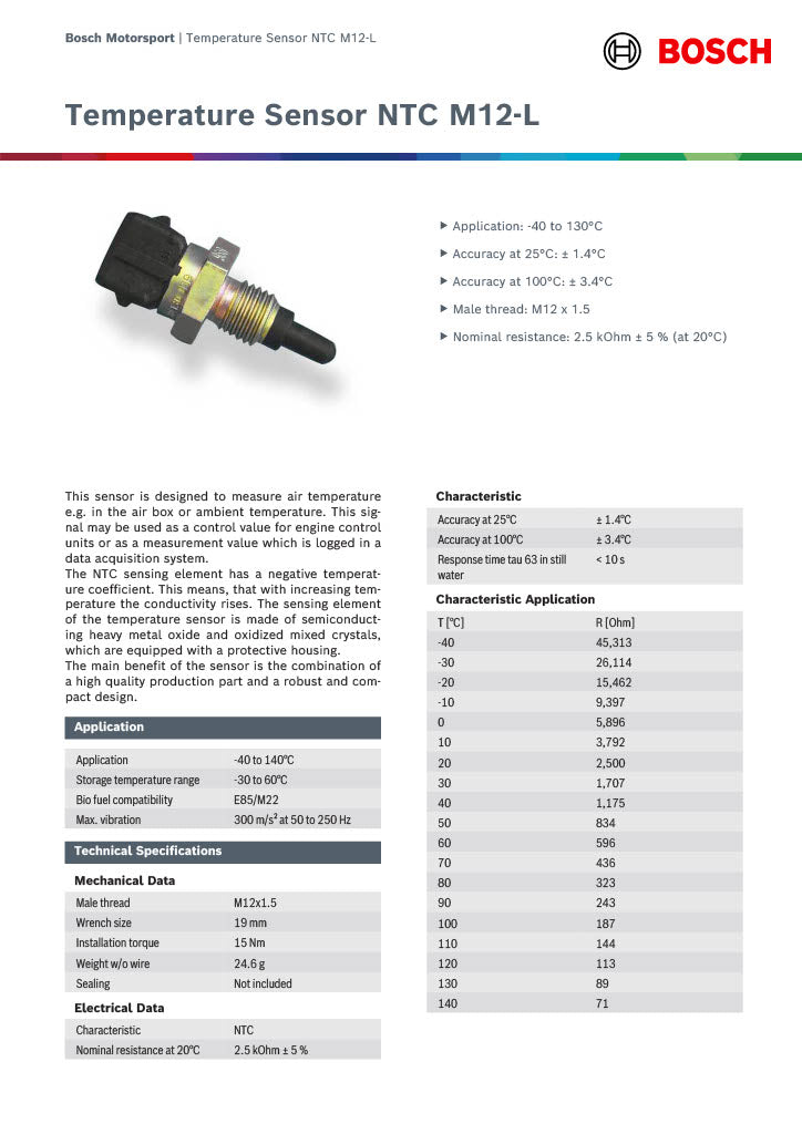Capteur de température d'air Bosch M12×1,5
