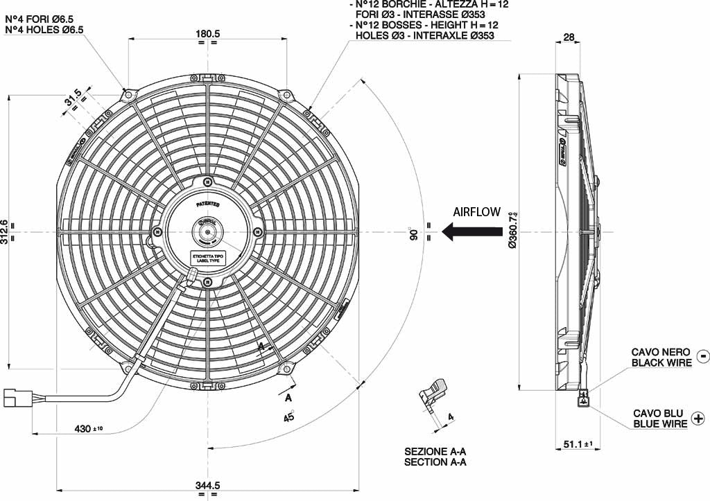 SPAL ventilator 330 mm — pusher