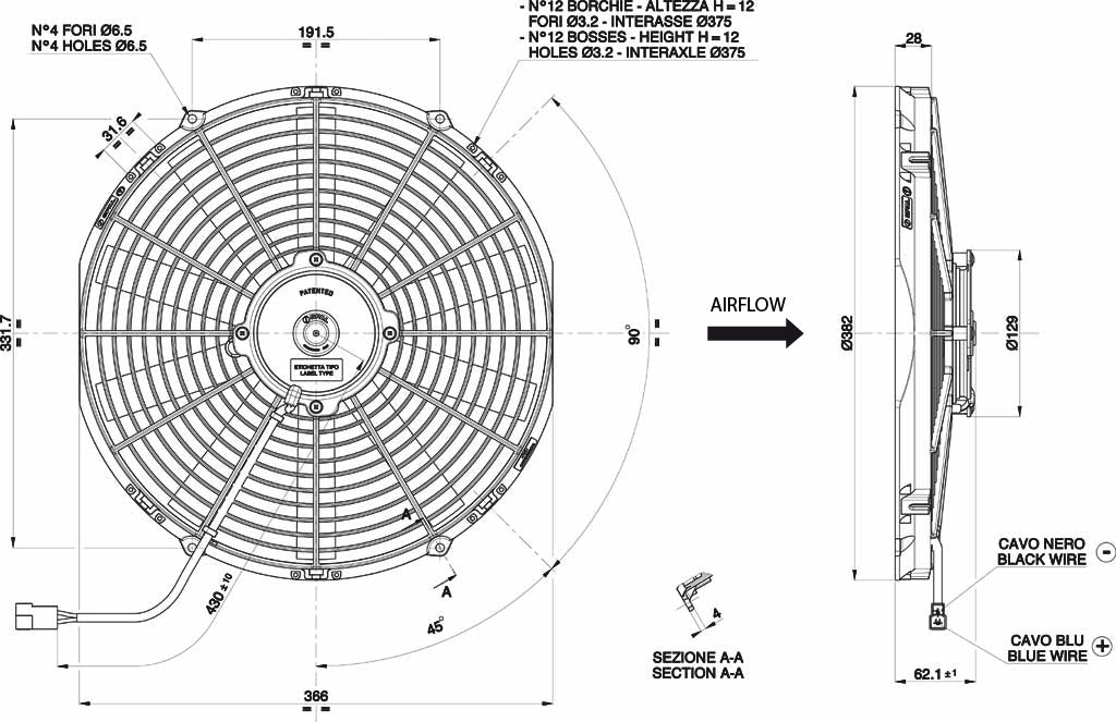 Ventilateur SPAL 350 mm — aspirant