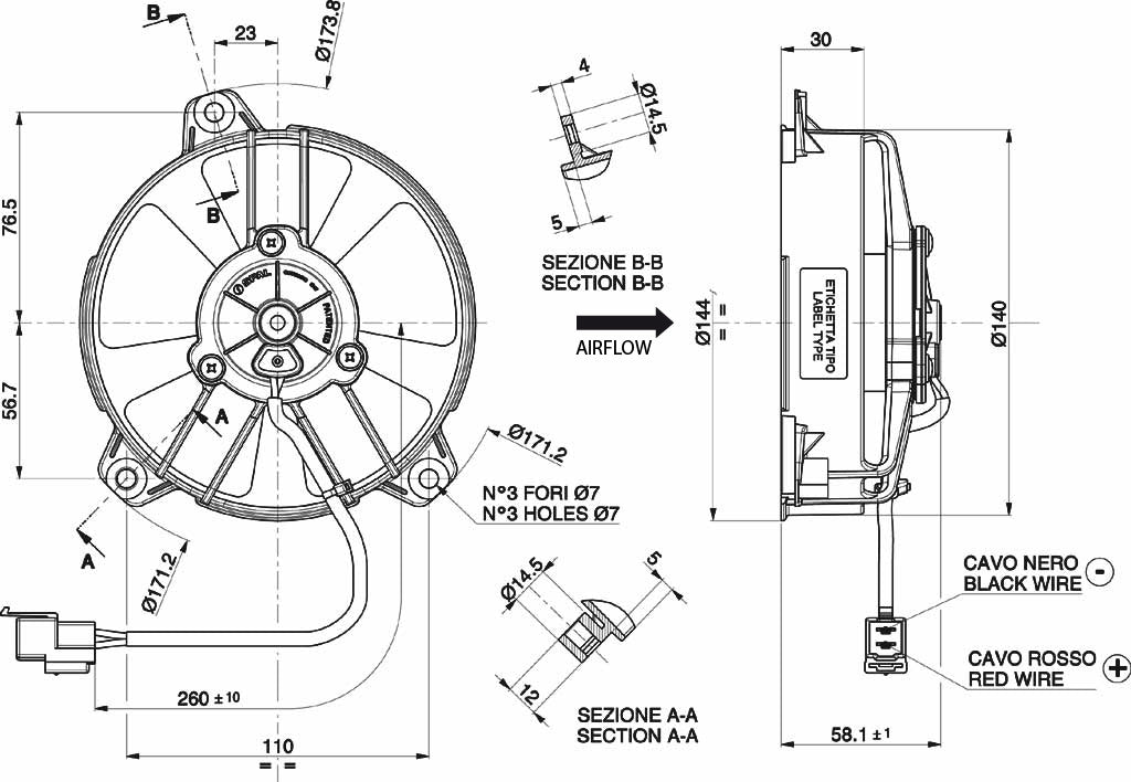 Ventilateur SPAL 130 mm — aspirant